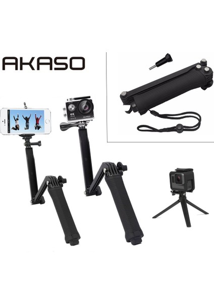 Akaso El Tripod Selfie Çubuğu 3'ü 1 Arada Uzatılabilir Monopod Selfie Çubuğu Tripod iPhone 8 Samsung Için Akaso Spor Kamera Için (Yurt Dışından)