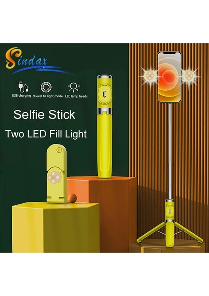 Sarı Işıklı Kablosuz Selfie Çubuğu Bluetooth Uzaktan Güçlendirilmiş Tripod Tutucu iPhone Huawei Xiaomi Akıllı Telefon Selfie Canlı Için Dolgu Işığı ile (Yurt Dışından) fiyatları