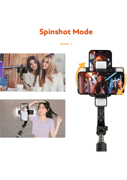 Gimbal Sabitleyici ile iPhone Için Siyah Selfie Çubuğu Cep Telefonu Kamera Için Tripod Uzaktan Kumandalı Taşınabilir El Gimble Alüminyum Alaşım (Yurt Dışından) modelleri