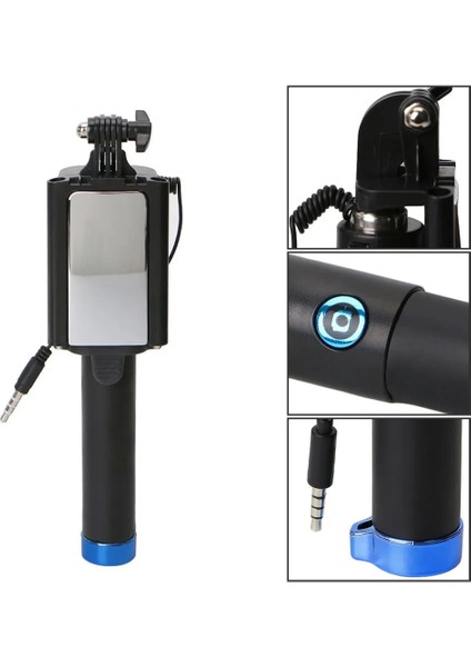 Mavi Mini Selfie Çubuğu Taşınabilir Ayna Uzatılabilir Monopod Selfie Kutuplu El Kablolu Selfie Çubuğu iPhone Xiaomi Için Smartpho Için (Yurt Dışından)