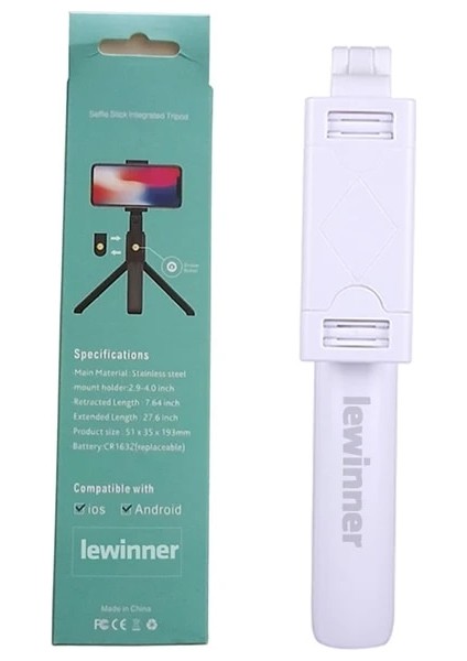 Beyaz Lewinner K07 3 In 1 Kablosuz Bluetooth Selfie Çubuğu Mini Tripod Uzatılabilir Monopod Evrensel iPhone Samsung/huawei Için (Yurt Dışından)