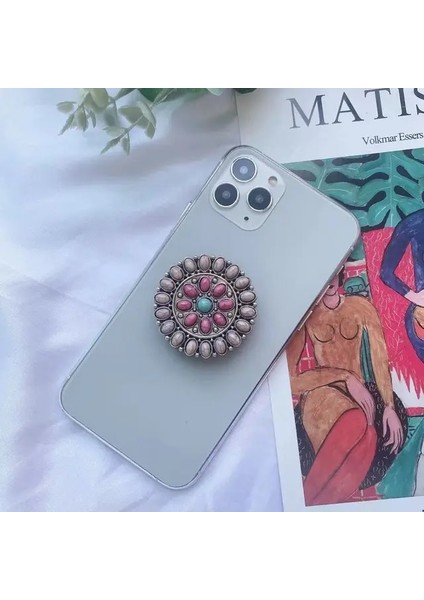 27 Vintage Vurquoise Telefon Standı Popüler Cep Telefonu Parmak Yüzük Kavrama Katlanır Tutucu IPhone Samsung Xiaomi Için Streç Braketi (Yurt Dışından)