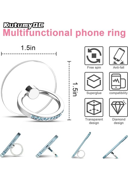 Four-Pack2 Cep Telefonu Zil Tutucu Standı Elmas Şeffaf Parmak Tutma Temizle 360° Derece Döndürme Kickstand Uyumlu Iphone'lar (Yurt Dışından) modelleri