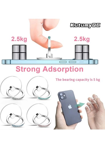 Four-Pack2 Cep Telefonu Zil Tutucu Standı Elmas Şeffaf Parmak Tutma Temizle 360° Derece Döndürme Kickstand Uyumlu Iphone'lar (Yurt Dışından) indirimleri