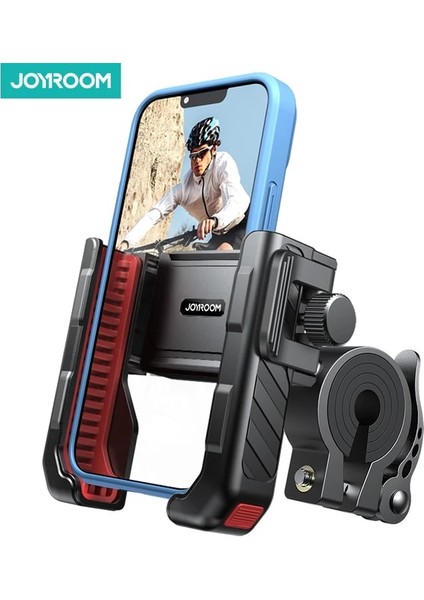 Siyah ve Kırmızı Joyroom 2023 Bisiklet Telefon Tutucu Evrensel Tek Elle Çalıştırma Bisiklet Motosiklet Telefon Tutucu 4.7-7 "cep Telefonu Darbeye Dayanıklı (Yurt Dışından)