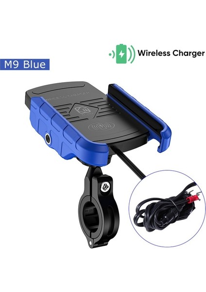 M9 Mavi Motosiklet Tutucu Kablosuz Şarjlı Motosiklet Qc3.0 Hızlı Şarj Cep Telefonu Kablosuz Tutucu Gidon Montaj Standı Gps Tutucu (Yurt Dışından)