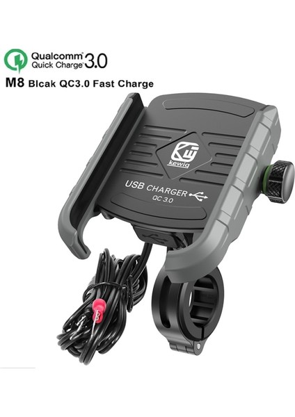 M8 Gri Motosiklet Tutucu Kablosuz Şarjlı Motosiklet Qc3.0 Hızlı Şarj Cep Telefonu Kablosuz Tutucu Gidon Montaj Standı Gps Tutucu (Yurt Dışından)