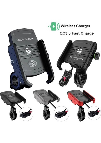 M8 Gri Motosiklet Tutucu Kablosuz Şarjlı Motosiklet Qc3.0 Hızlı Şarj Cep Telefonu Kablosuz Tutucu Gidon Montaj Standı Gps Tutucu (Yurt Dışından)