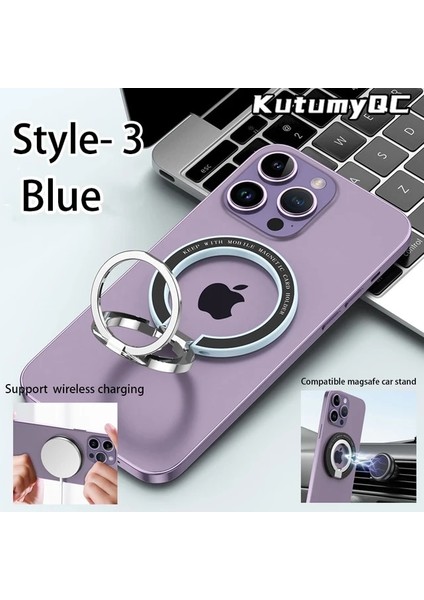 Style3 Mavi Manyetik Kutumyqc Cep Telefonu Zil Tutucu iPhone 12 13 14 Serisi ile Uyumlu Magsafe Çıkarılabilir Cep Telefonu Tutma Çubuğu (Yurt Dışından)