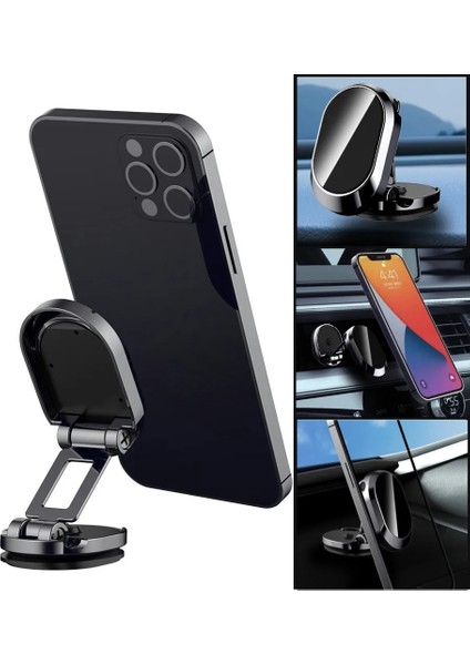 1 Adet Siyah Manyetik Araç Telefonu Tutucu 360 Döndürülebilir Katlanabilir Mıknatıs Cep Telefonu Standı Cep Gps Desteği iPhone 14 13 Xiaomi Mi Samsung Lg (Yurt Dışından) modelleri