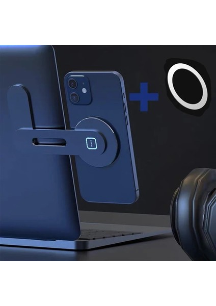 Mavi Manyetik Telefon Tutucu iPhone 12 13 14 Pro Metal Dizüstü Telefon Standı iPhone 13 Tutucu Yan Montaj Tablet iMac Braketi (Yurt Dışından)