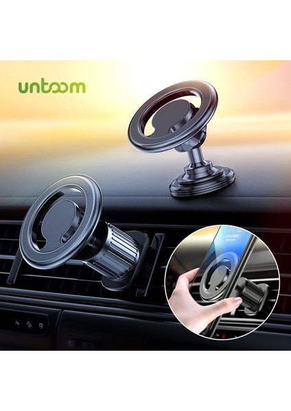 Siyah Untoom Manyetik Araç Telefonu Tutucu Mıknatıs Araba Hava Firar Telefon Montaj Standı iPhone 13 12 Pro Max Mini 11 Xiaomi Samsung Huawei (Yurt Dışından) modelleri