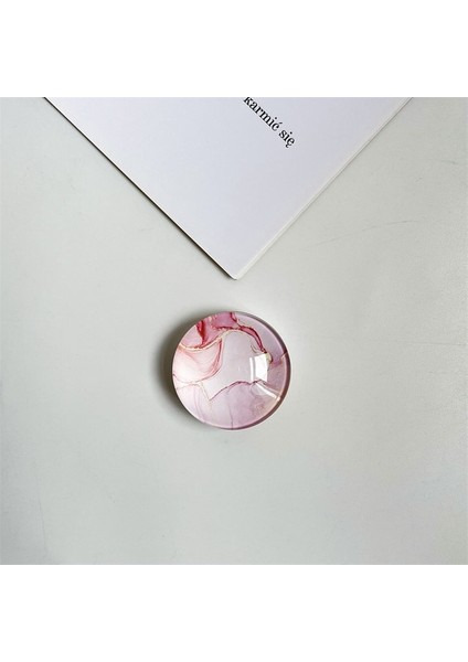 08 Lüks Parlak Mermer Desen Kavrama Tok Telefon Tutucu Parmak Yüzük Katlanabilir Şeffaf Cam Kristal Top Soket Griptok Tutucu (Yurt Dışından)