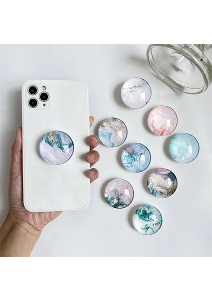 08 Lüks Parlak Mermer Desen Kavrama Tok Telefon Tutucu Parmak Yüzük Katlanabilir Şeffaf Cam Kristal Top Soket Griptok Tutucu (Yurt Dışından) modelleri
