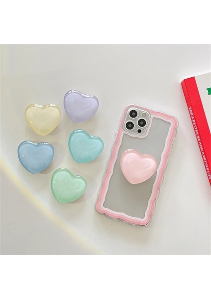 B Kore 3D Cam Şeffaf Epoksi Kristal Top Kalp Griptok Braketi iPhone 11 13 Pro Max Moblie Telefon Kılıfı Standı Kavrama Tok (Yurt Dışından) fiyatları