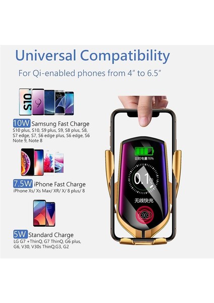 Gümüş Otomatik Sıkma 10 W Araç Kablosuz Şarj Cihazı Hava Firar Telefon Tutucu IPhone 13 Huawei Samsung Xiaomi Şarj Telefon Standı (Yurt Dışından) fırsatları