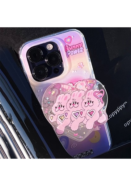 Kore Sevimli 3D Dans Tavşan Telefon Tutma Tok Griptok Temizle Tutucu Halka iPhone 14 Aksesuarları Güzel Kalp Telefon Standı Tutucu (Yurt Dışından)