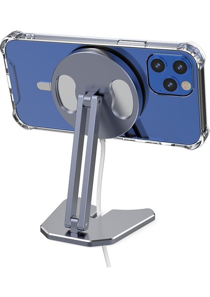 Gri Manyetik Kablosuz Şarj Standı Braketi iPhone 12 Mini Pro Max Magsafe Için Katlanabilir Telefon Tutucu Şarj Dock Istasyonu Tabanı (Yurt Dışından)