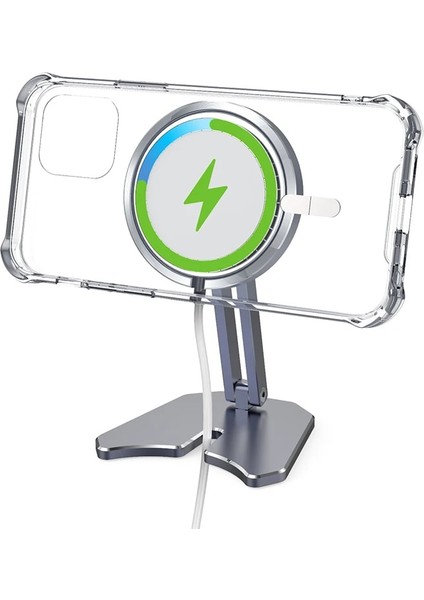 Gri Manyetik Kablosuz Şarj Standı Braketi iPhone 12 Mini Pro Max Magsafe Için Katlanabilir Telefon Tutucu Şarj Dock Istasyonu Tabanı (Yurt Dışından)