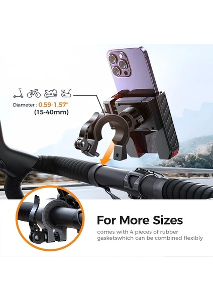 Siyah ve Kırmızı Joyroom 2023 Bisiklet Telefon Tutucu Evrensel Tek Elle Çalıştırma Bisiklet Motosiklet Telefon Tutucu 4.7-7 "cep Telefonu Darbeye Dayanıklı (Yurt Dışından)