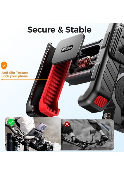 Siyah ve Kırmızı Joyroom 2023 Bisiklet Telefon Tutucu Evrensel Tek Elle Çalıştırma Bisiklet Motosiklet Telefon Tutucu 4.7-7 "cep Telefonu Darbeye Dayanıklı (Yurt Dışından)