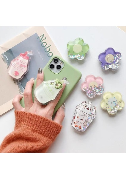 Kivi Meyve Meyve Glitter Jöle Sıvı Bataklık Telefon Standı Tutucu iPhone Samsung Huawei Xiaomi Için Evrensel Parmak Yüzük Kavrama Braketi (Yurt Dışından) modelleri