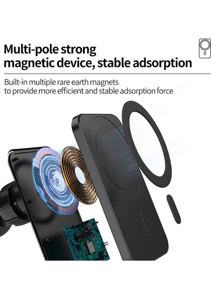 Siyah 15W Qı Manyetik Araç Kablosuz Şarj Cihazı Hava Firar Standı Magsafe IPhone 13 12 11 Pro x Max Hızlı Şarj Mıknatıslı Montaj Otomatik Tutucu (Yurt Dışından)