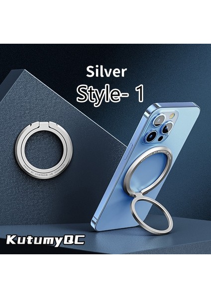 Stil 1 Gümüş Manyetik Kutumyqc Cep Telefonu Zil Tutucu iPhone 12 13 14 Serisi ile Uyumlu Magsafe Çıkarılabilir Cep Telefonu Tutma Çubuğu (Yurt Dışından)