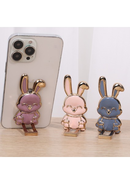 Stylec-Beyaz Evrensel Parmak Yüzük Telefon Tutucu Masaüstü Ultra-Ince Karikatür Tavşan Telefon Standı Katlanabilir Toka Yapışkanlı Çekme Çubuğu Destek Çerçevesi (Yurt Dışından)