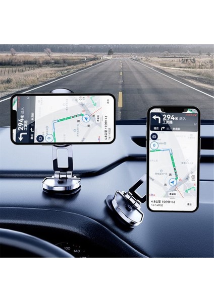 Siyah Metal Manyetik Araç Cep Telefonu Tutucu Katlanır Mıknatıslı Cep Telefonu Standı Araba Gps Desteği iPhone Xiaomi Için 360° Dönebilen Montaj (Yurt Dışından)