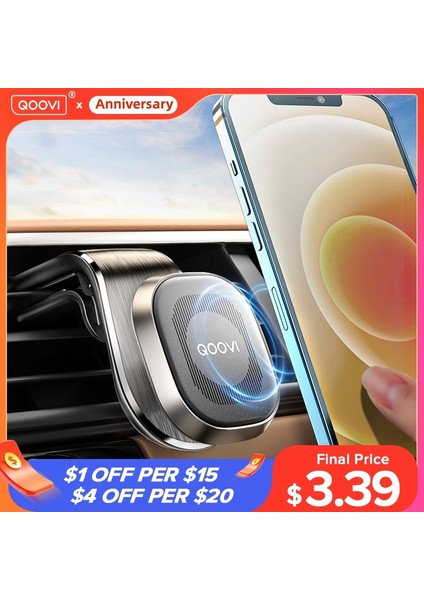 Siyah Telefon Tutucu Qoovı Manyetik Araç Telefonu Tutucu Standı Mobil Hücre Hava Firar Dağı 360 Derece Gps Desteği iPhone 12 Xiaomi MI11 Samsung Huawei (Yurt Dışından) modelleri