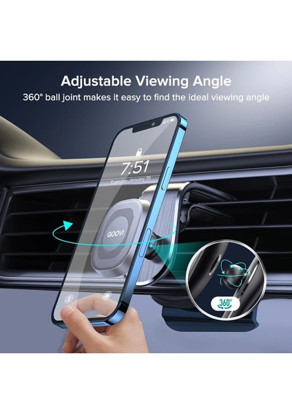 Siyah Telefon Tutucu Qoovı Manyetik Araç Telefonu Tutucu Standı Mobil Hücre Hava Firar Dağı 360 Derece Gps Desteği iPhone 12 Xiaomi MI11 Samsung Huawei (Yurt Dışından) indirimleri