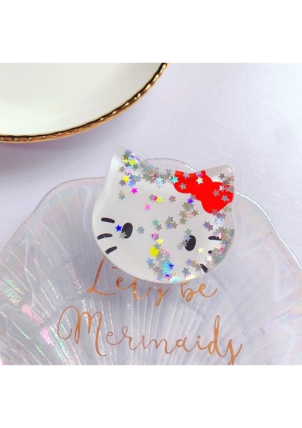 Kırmızı Yay Kedi Sevimli Hayvan Glitter Sıvı Bataklık Telefon Uzatmak Standı Tutucu iPhone Samsung Huawei Xiaomi Evrensel Parmak Braketi (Yurt Dışından)