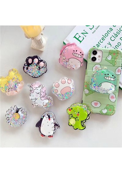 Kırmızı Yay Kedi Sevimli Hayvan Glitter Sıvı Bataklık Telefon Uzatmak Standı Tutucu iPhone Samsung Huawei Xiaomi Evrensel Parmak Braketi (Yurt Dışından) fiyatları