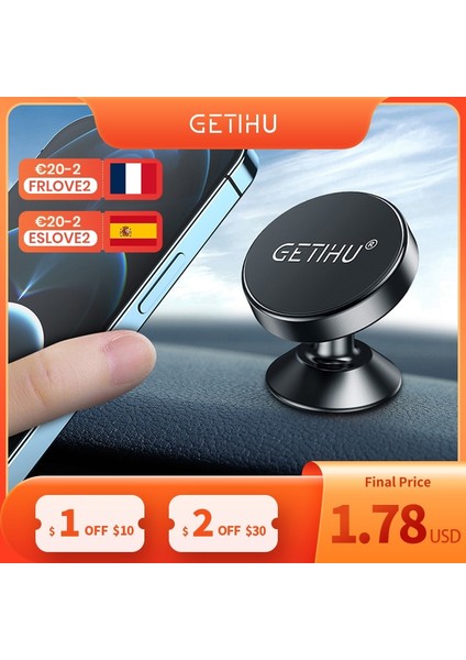 Siyah Getıhu Manyetik Araç Telefonu Tutucu Mıknatıslı Akıllı Telefon Standı Gps Desteği iPhone 12 Mini 11 Pro Max x 6 7 8 Artı Xiaomi 10 Huawei (Yurt Dışından) fiyatları