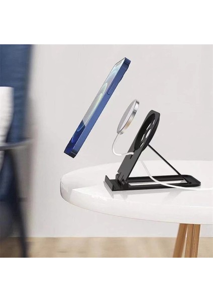 Siyah Kablosuz Şarj Standı iPhone 11 12 13 Pro Max Katlanabilir Cep Telefonu Ofis Masası Standı Masaüstü iPhone 13 12 Mini Bracke (Yurt Dışından)