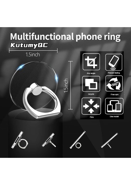 2 Şerit 2 Siyah Şeffaf Cep Telefonu Zil Tutucu Standı 360° Derece Döndürme Şeffaf Parmak Tutma Çubuğu Uyumlu Iphone'lar Veya Telefon Kılıfı (Yurt Dışından) modelleri