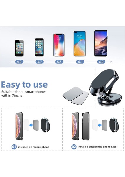 1x Yedek Plaka Lüks 360 Dönen Metal Katlanır Manyetik Araç Telefonu Tutucu Cep Telefonu Araç Telefonu Tutucu Gps Desteği Dağı Evrensel Standı (Yurt Dışından) fırsatları