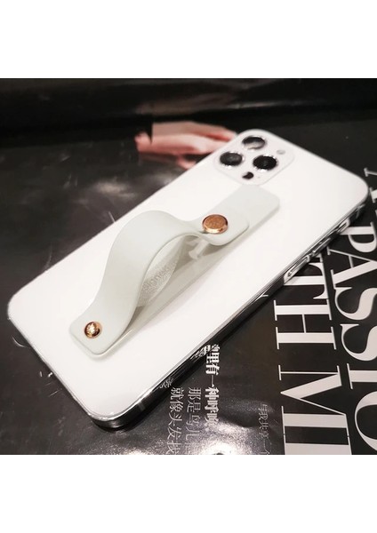 31-Antik Beyaz Evrensel Bilek Bandı Cep Telefonu Tutucu iPhone Parmak Kavrama Telefon Standı Samsung Için Itme Geri Çekin Yapışmış Soket Braketi (Yurt Dışından)