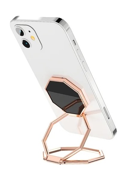 Gül Cep Telefonu Katlanabilir Stand 360 Derece Döndürme Geri Ultra Ince Telefon Zil Tutucu Evrensel Taşınabilir Masa Metal Parmak Kickstand (Yurt Dışından)