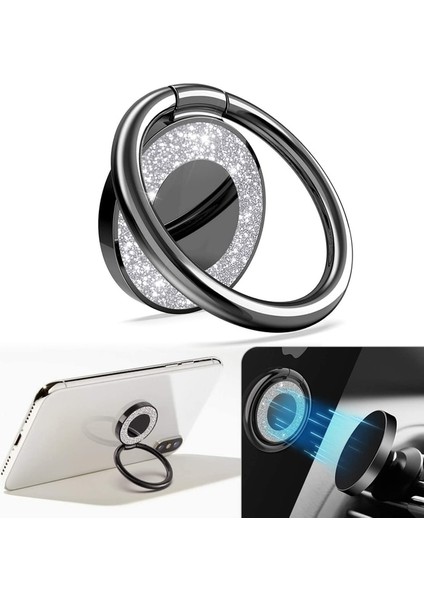 Siyah Cep Telefonu Zil Tutucu Telefon 360 Derece Döndürme Evrensel Parmak iphone ve Tabletlerle Uyumlu (Yurt Dışından)
