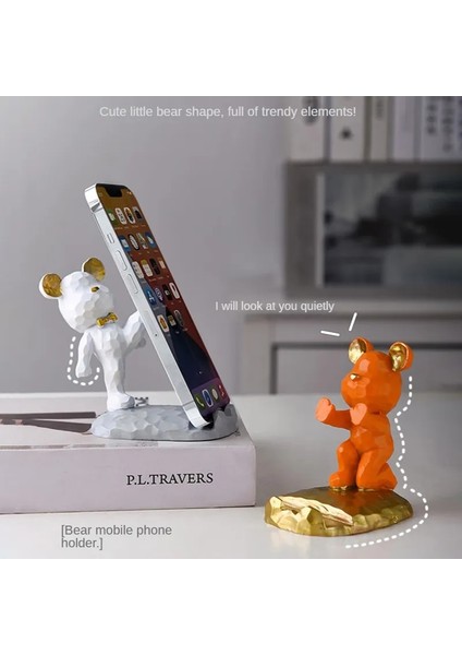 A5 Ev Dekorasyon Sevimli Ayı Telefon Tutucu Masa Aksesuarları Estetik Kawaii Odası Dekor Alet Masaüstü Heykel Hediyeler (Yurt Dışından)