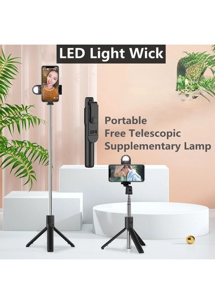 Siyah Işıklı Cep Telefonu Kablosuz Selfie Çubuğu Siyah Mikro Tripod Bluetooth Uyumlu Kontrol Evrensel Evrensel Selfie Telefon Tutucu Standı (Yurt Dışından) fiyatları
