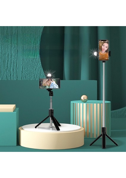 Siyah Işıklı Cep Telefonu Kablosuz Selfie Çubuğu Siyah Mikro Tripod Bluetooth Uyumlu Kontrol Evrensel Evrensel Selfie Telefon Tutucu Standı (Yurt Dışından) modelleri