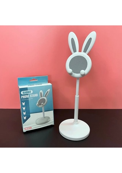 Beyaz Yeni Üstün Yüz Cep Telefonu Braketi Karikatür Tavşan Kafası Cep Tablet Telefon Braketi Ayarlanabilir Canlı Yayın Braketi (Yurt Dışından)