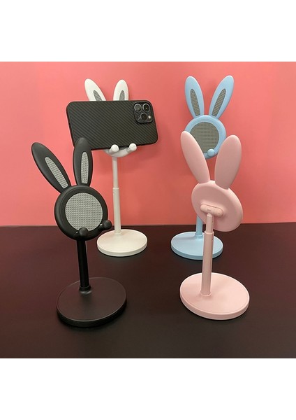 Beyaz Yeni Üstün Yüz Cep Telefonu Braketi Karikatür Tavşan Kafası Cep Tablet Telefon Braketi Ayarlanabilir Canlı Yayın Braketi (Yurt Dışından) fırsatları