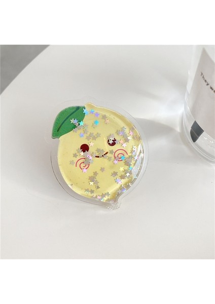 Sevimli Limon Meyve Glitter Jöle Sıvı Quicksand Telefon Standı Tutucu iPhone Samsung Huawei Xiaomi Için Evrensel Parmak Yüzük Kavrama Braketi (Yurt Dışından)