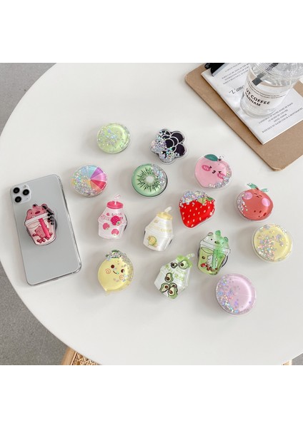 Sevimli Limon Meyve Glitter Jöle Sıvı Quicksand Telefon Standı Tutucu iPhone Samsung Huawei Xiaomi Için Evrensel Parmak Yüzük Kavrama Braketi (Yurt Dışından) fiyatları