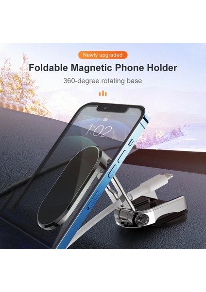 Yeni Güncelleme Siyah Metal Manyetik Araba Cep Telefonu Tutucu Katlanır Mıknatıslı Cep Telefonu Arabada Standı Gps Desteği iPhone Xiaomi 360° Dönebilen Montaj (Yurt Dışından) indirimleri