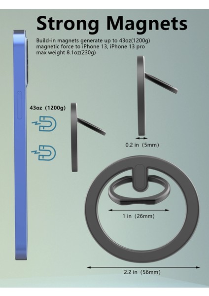 56A-BLK-IP13 iPhone 13 12 Için Mini Manyetik Telefon Zil Tutucu Magsafe Aksesuarları Ayarlanabilir Parmak Yüzük Tutma Yeri ve Mıknatıs Kılıfla Uyumlu Stand (Yurt Dışından) fırsatları